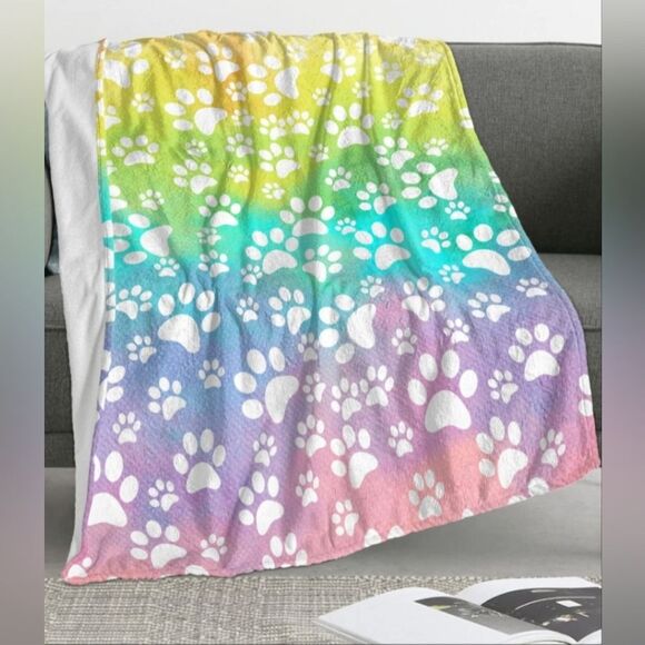 Rainbow Dog Paw Throw Blanket UItra-Soft Lightwheight Comfort Cozy 40x50 - Picture 1 of 5